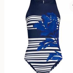 Lands End New with TagsNavy and White Striped Women size 6 One Piece Swimsuit